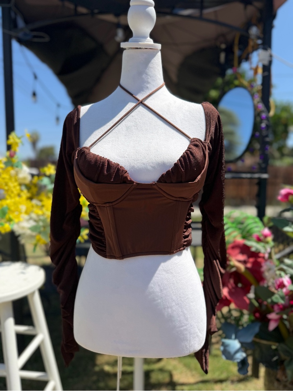 Othr Brown Long-Sleeve Corset Crop Top